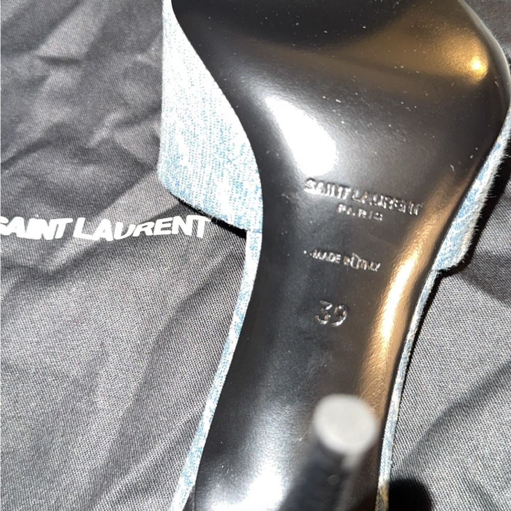 Saint Laurent Denim Open-Toe Heels - Picture 6 of 6